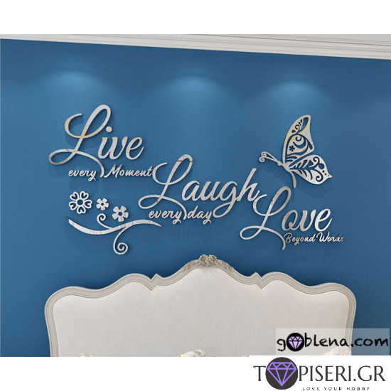 Mirrored 3D Wall Sticker Live Laugh 2 - Tapiseri.GR Mirrored 3D Wall Sticker Live Laugh 2 - Tapiseri.GR