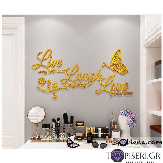 Mirrored 3D Wall Sticker Live Laugh 2 - Tapiseri.GR Mirrored 3D Wall Sticker Live Laugh 2 - Tapiseri.GR