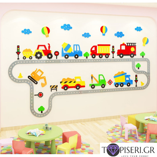 Kids 3D Wall Sticker Construction Machinery - Tapiseri.GR