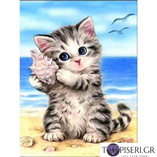 Diamond Painting Kitty On The Beach - Tapiseri.GR