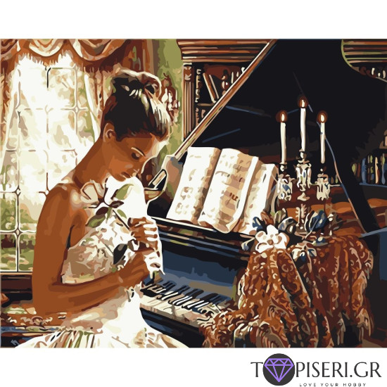 Painting By Numbers Girl And Piano - Tapiseri.GR