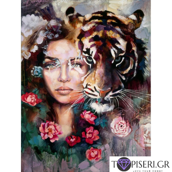 Painting By Numbers Woman And Tiger 2 - Tapiseri.GR