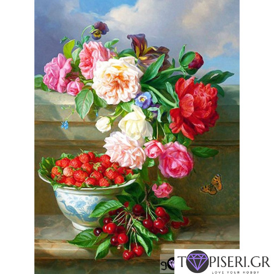 Painting By Numbers Bouquet With Cherries And Strawberries - Tapiseri.GR