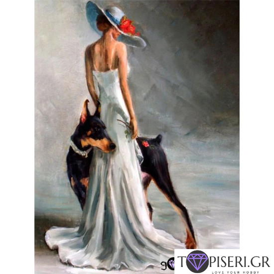Painting By Numbers The Lady With Doberman - Tapiseri.GR