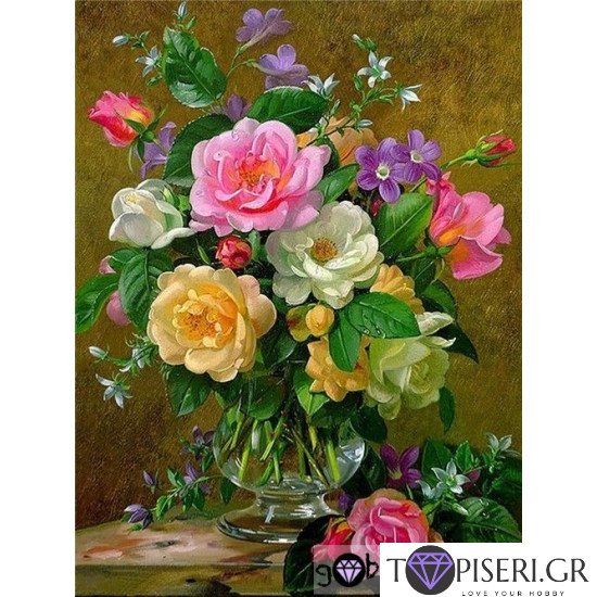 Painting By Numbers Bouquet Of Striped Roses - Tapiseri.GR Painting By Numbers Bouquet Of Striped Roses - Tapiseri.GR