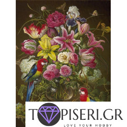 Painting By Numbers Bouquet Of Flowers And Parrots