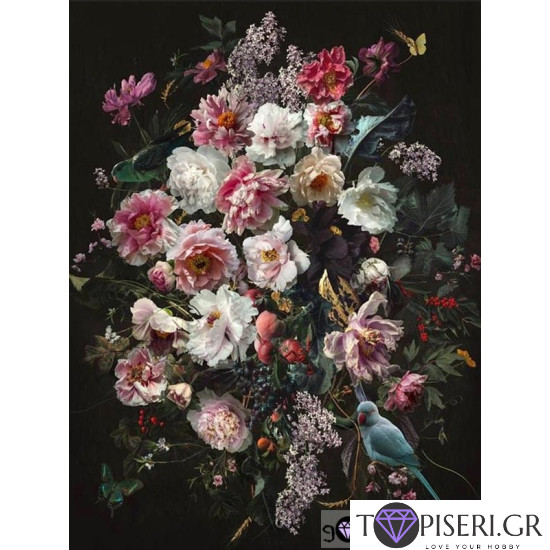 Painting By Numbers Bouquet Of Flowers And Parrot - Tapiseri.GR
