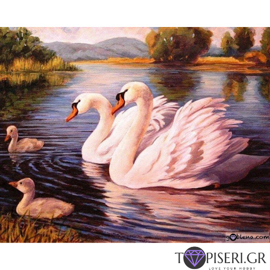 Diamond Painting Swans With Little Ones - Tapiseri.GR Diamond Painting Swans With Little Ones - Tapiseri.GR