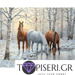 Diamond Painting Horses In The Winter River
